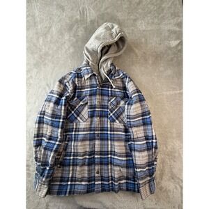 Red Head Hooded Flannel Mens L Blue Plaid Quilted Shirt Jacket 602RHF22-8021W